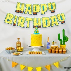 , Large Happy Birthday Banner – 10 Feet | Yellow Pre Strung Cartoon Banner Si…