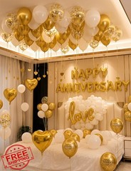 Adeyoo Gold Anniversary Decorations Balloons Banner