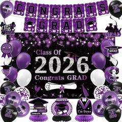 Black Purple Graduation Party Decorations, Purple Class of 2026 Graduation Ba…
