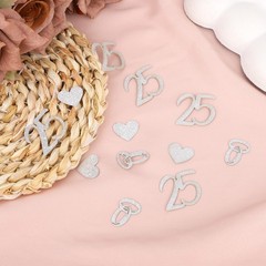 25th Wedding Anniversary Confetti Silver Glitter Table Scatter Decor 100 PCS
