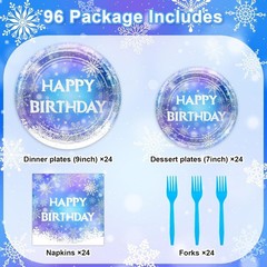 Snowflakes Winter Birthday Disposable Tableware (Plates, Napkins, Forks)