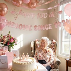 Rose Gold Birthday Decorations for Women – Glittery Happy Birthday 100th