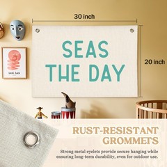 Coastal Inspirational Banner Wall Hanging, Seas the Day Kids Playroom Nursery…
