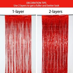 Red Foil Fringe Curtain 3 Pack 3.2 x 8.2 ft Shiny Tinsel Backdrop for Birthda…