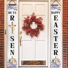 Easter Decorations Outdoor Happy Easter&He is Risen Porch Sign Banner Religious