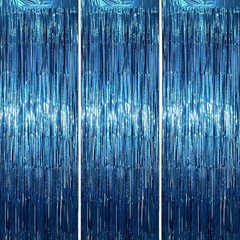 3 PCS Retro Blue 3.3×6.6 Ft Foil Fringe Backdrop Curtains Tinsel Streamer