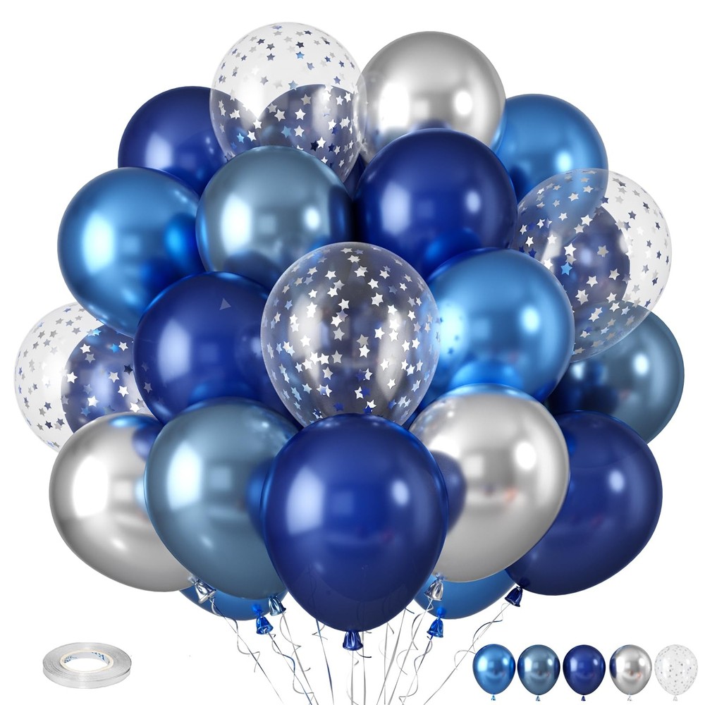 Blue Silver Balloons, Pearl Navy Blue Balloons Metallic light Blue and Silver…