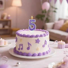 Lurevian K-pop Number 5 Birthday Candle, Star Glitter Filled 5, silver-purple