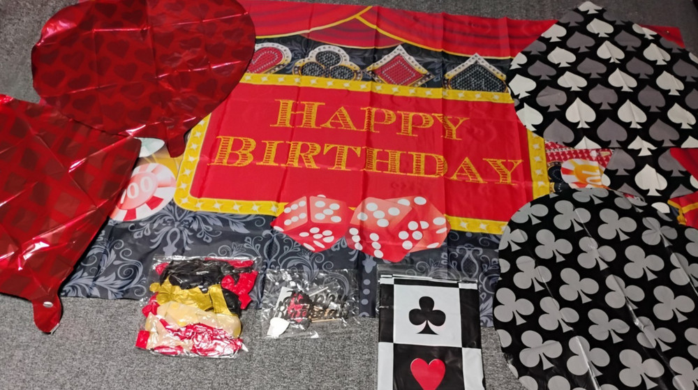 Poker Balloons Casino Happy Birthday Party Backdrop Cake Picks Ace Spades Clubs