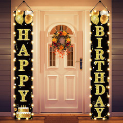 Birthday Lighted Banner Decorations for Men Women – Black Gold Happy