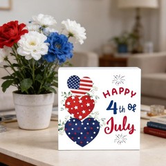 Festive 4th of July Decoration – Rustic Wooden Sign with Heart Design, 5.9 Inch