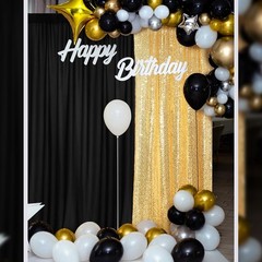 4-Panels Backdrop Curtains Set – Black Gold Sequin Chiffon