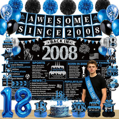 18Th Birthday Decorations for Boys, Blue & Black Happy 18Th Birthday Decorations