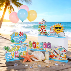 Hello Summer Decoration Ice Cream Sunshine Palm Tree Wooden Signs Indoor 6 Pcs