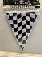 Black & White Check Race Car Flag Plastic Banner 11″ x 12ft All-Weather