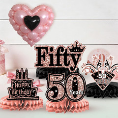 50Th Birthday Decorations for Women, 38-Piece Black and Rose Gold 50 Years Old P