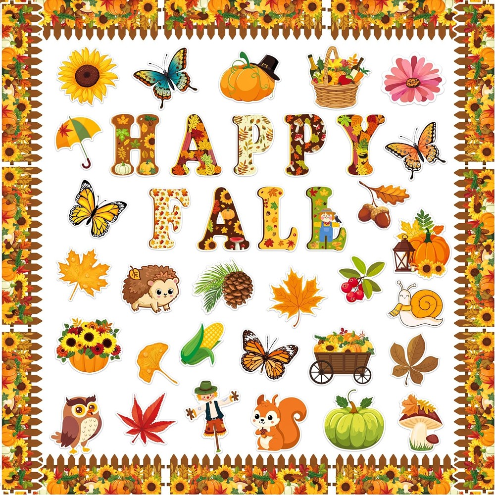 80 PCS Fall Cutouts Bulletin Board Decorations Set Pumpkin Maple Leaf Autumn