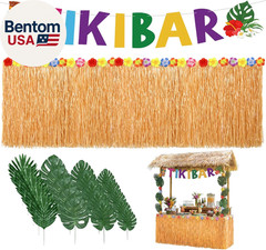 22 Pcs Tiki Bar Hut Kit with Banner 20 Realistic Palm Leaves and Gold Grass Tabl