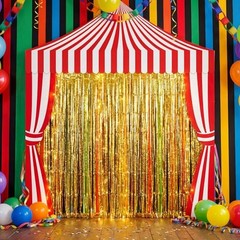 5 Pcs Carnival Circus Party Decorations Set Red White Circus Tent with Gold