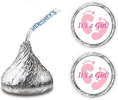 324 Its a Girl Pink Footprints Kisses Labels for Baby Shower