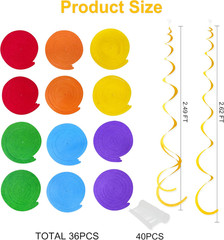 36 Pcs Rainbow Hanging Swirl Decorations Colorful Felt Swirl Streamer Spiral Cei