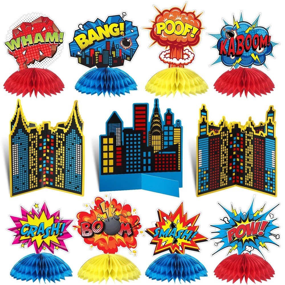 Funrous 11 Pieces Hero Party Decoration Honeycomb Centerpieces Classic