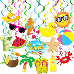 Summer Pool Beach Hanging Swirls Banner Decor 30 Pack Foil Ceiling Hanging Swirl