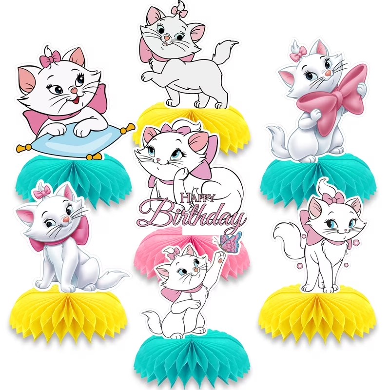 Marie Cat Honeycomb Centerpieces 3D Table Decorations Party Supplies