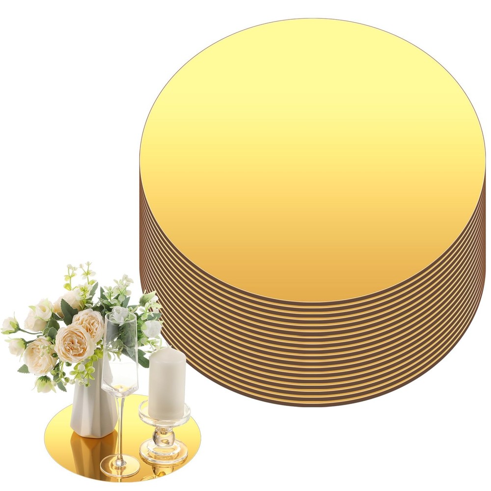 20 PCS 10 Inch Acrylic Round Mirrors Circle Candle Plates Gold 1mm Table Decor