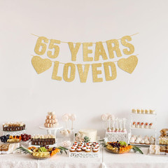 Pre-Strung 65Th Birthday Gold Glitter Banner, Happy 65Th Birthday Decorations fo