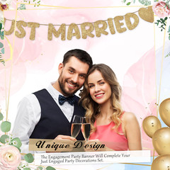 Pre Strung Just Married Banner Glitter Wedding Party Banner No DIY Just Married