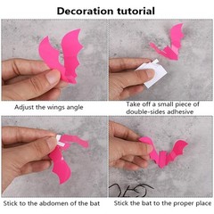 24/48 Pcs Pink 3D Bat Wall Stickers Halloween Window Party Decorations