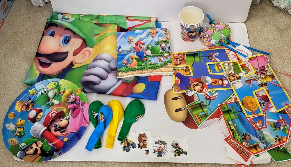 Super Mario Bros Birthday Party Supplies Decor Tattoos Banner 5 Ft Wide Backdrop