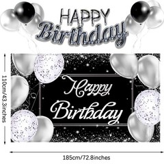 Sumind Black Silver Happy Birthday Banner Backdrop Party Decoration for Men Wome