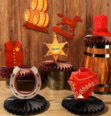 9 Pc Cowboy Western Party Decorations Paper Honeycomb Centerpieces NEW