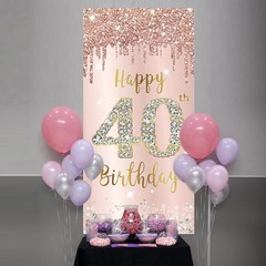 Gorgeous Pink Rose Gold 40th Birthday Door Cover – Lightweight and Easy to Hang