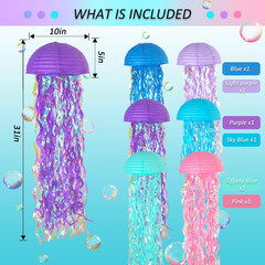 10 Inch Jellyfish Paper Lanterns 6 Pack, Hanging Decor for under the Sea Party D