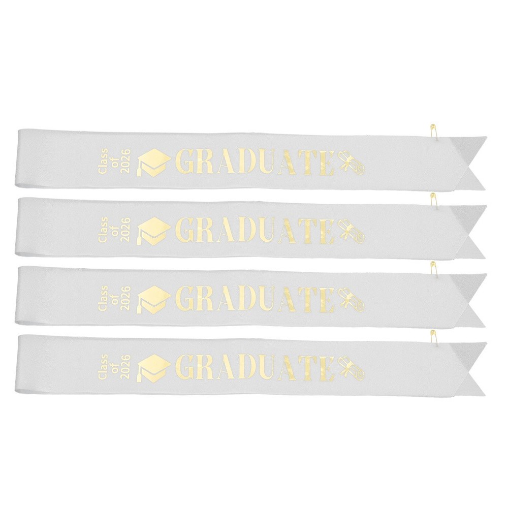 4Pcs Class of 2026 Graduation Party Sashes White Satin Foil Letter Accessories