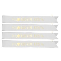 4Pcs Class of 2026 Graduation Party Sashes White Satin Foil Letter Accessories