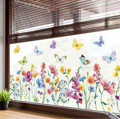 9 Sheets Spring Summer Wildflower Window Clings Floral Butterfly Window Stickers