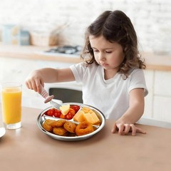 PandaEar 3 Pack Stainless Steel Divided Plates for Kids, 8.1” Onesize, Silver