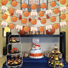 4Pcs Basketball Party Decorations Banner Set, Basketball & Hoop Themed Decor wit