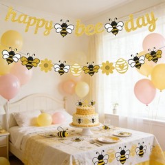 Bee Birthday Party Decorations,Glitter Gold Happy Bee Day Banner with Bumbleb…