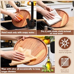 Rtteri 12 Pcs Acacia Wood Dinner Plates Round Dishes 0.95 Inches, Brown