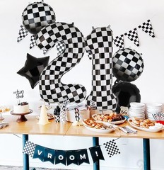 40 Inch Checkered Number Balloon 2 Black and White Two Fast Race Car Birthday…