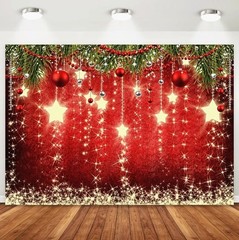 Christmas Backdrop Red Sparkling Stars 7x5ft – Holiday & New Year Photography