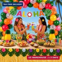 200 Pcs Aloha Luau Party Decorations Set, Hawaiian Tropical Summer Beach Party S