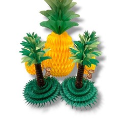 Vintage Set of Luau Decorations Beistle Honeycomb Palm Tree Pineapples Aloha