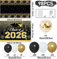 Graduation Decorations 2026, Black and Gold Balloon Garland Arch, Black and Gold