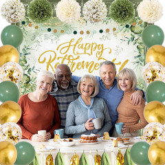 Sage Green Retirement Party Decorations – Happy Retirement Banner, Foil Curtains